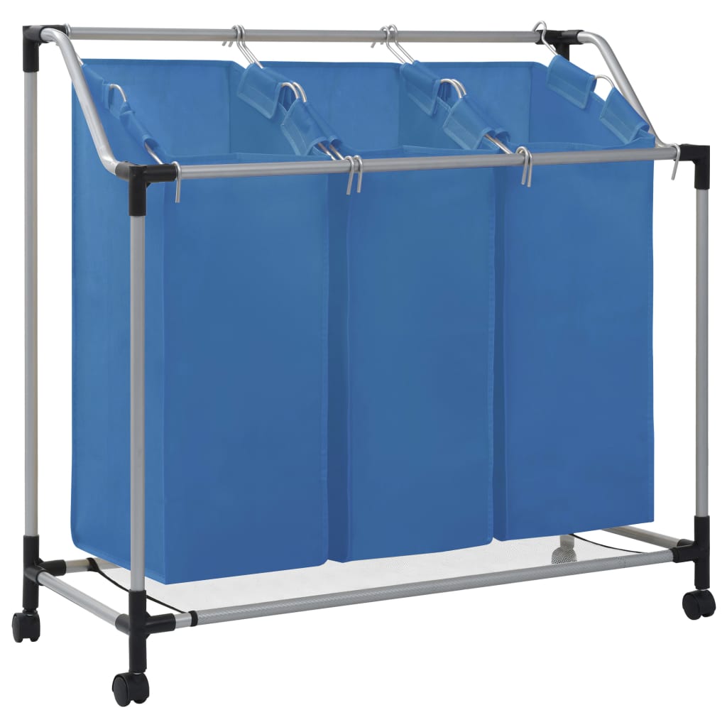 vidaXL vasketøjskurv med 3 poser stål blå