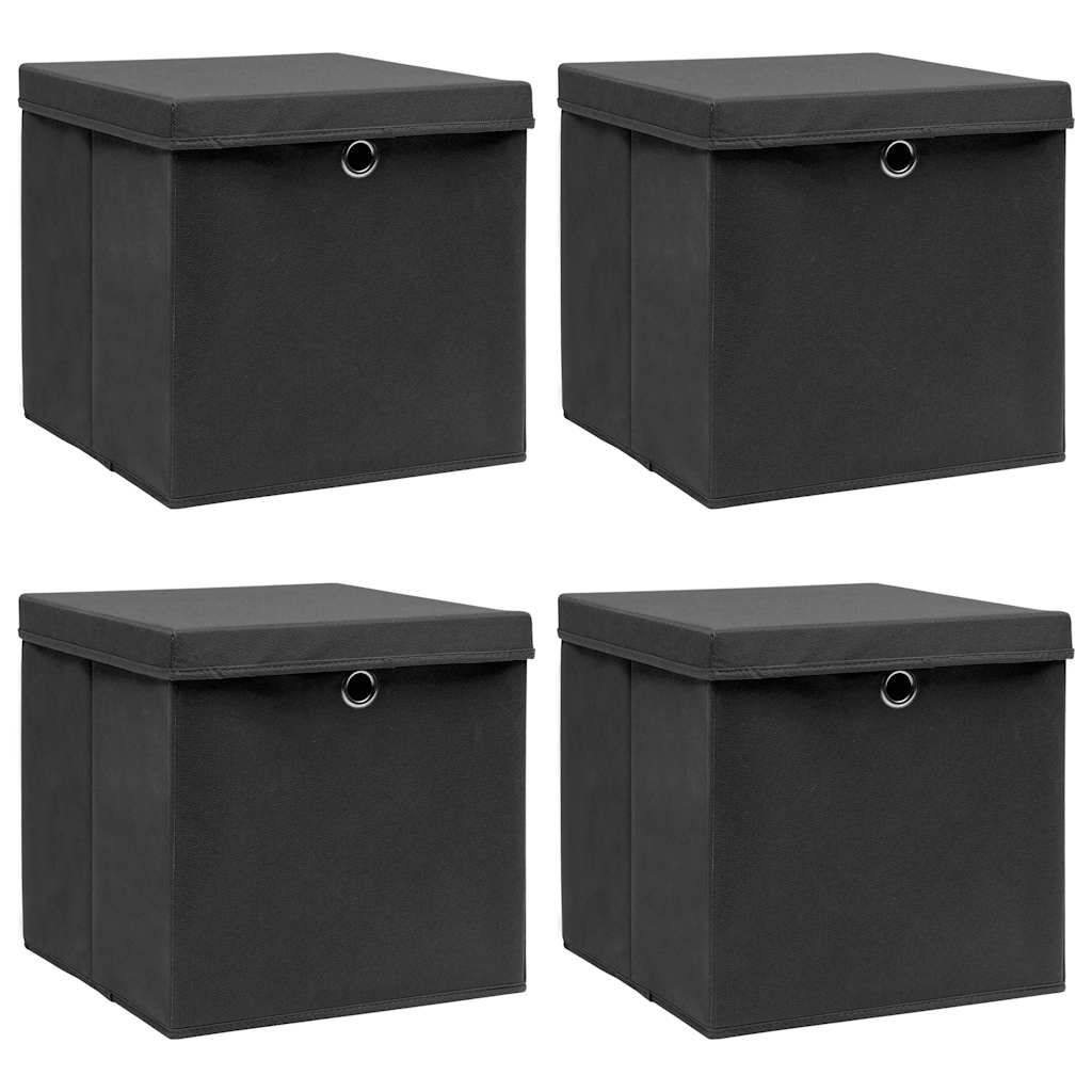vidaXL Förvaringslådor med lock 4 st svart 32x32x32 cm tyg