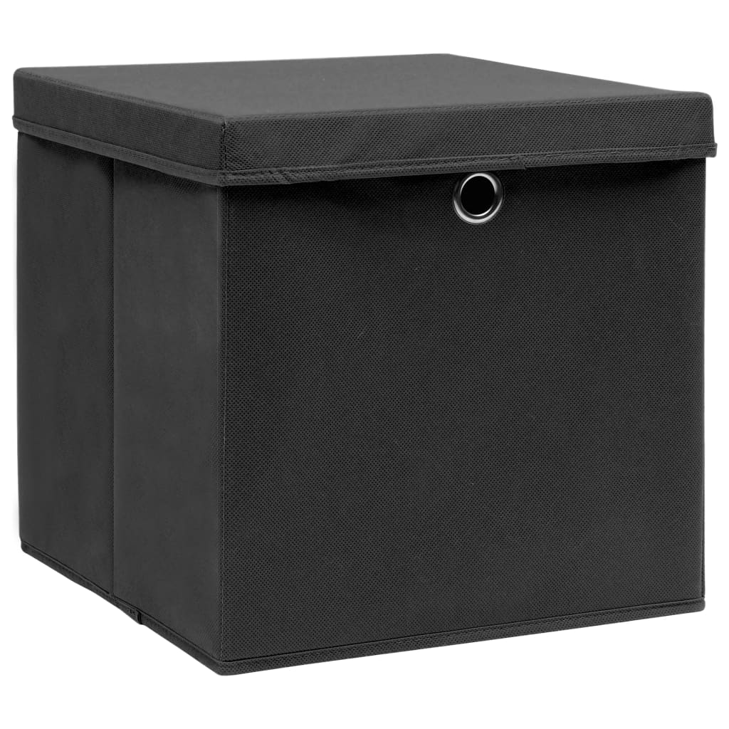  Úložné boxy s vrchnákmi 4 ks čierne 32x32x32 cm látkové
