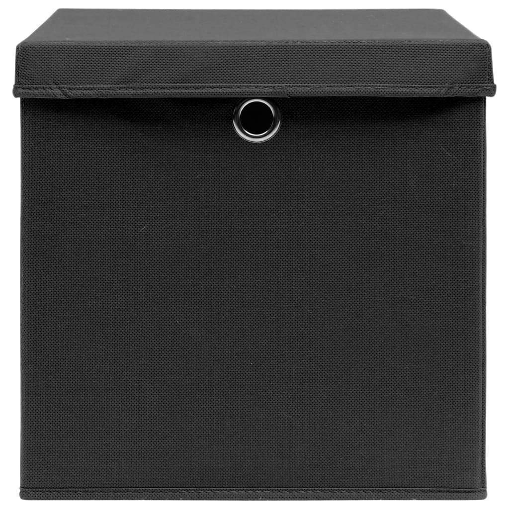  Úložné boxy s vrchnákmi 4 ks čierne 32x32x32 cm látkové