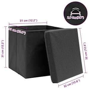 Úložné boxy s víky 10 ks černé 32 x 32 x 32 cm textil - obrázek 6