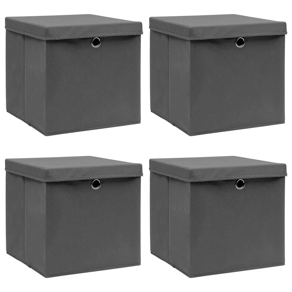 vidaXL Förvaringslådor med lock 4 st grå 32x32x32 cm tyg