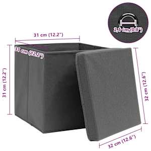 Úložné boxy s víky 10 ks šedé 32 x 32 x 32 cm textil - obrázek 6