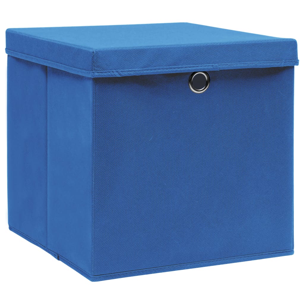 vidaXL Cajas de almacenaje con tapas 4 uds tela azul 32x32x32 cm