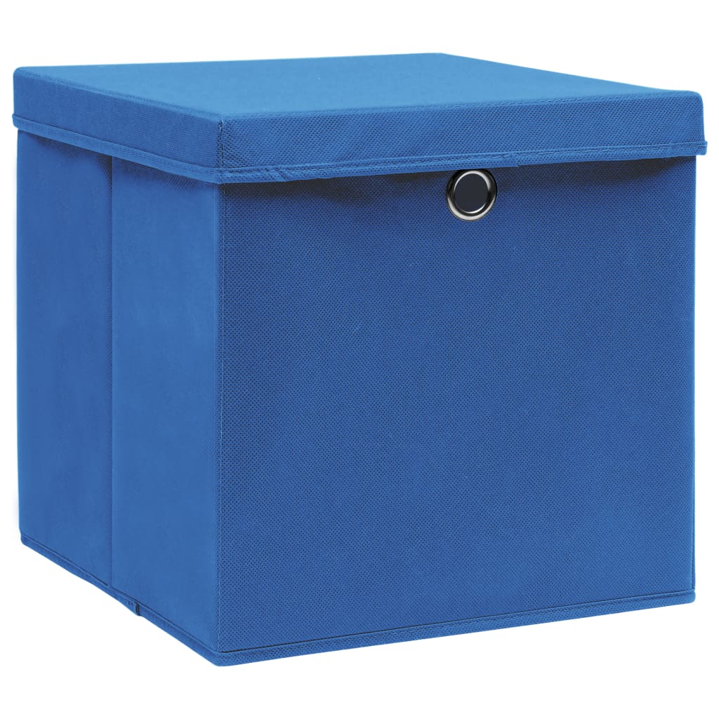 vidaXL Opbergboxen met deksel 4 st 32x32x32 cm stof blauw afbeelding