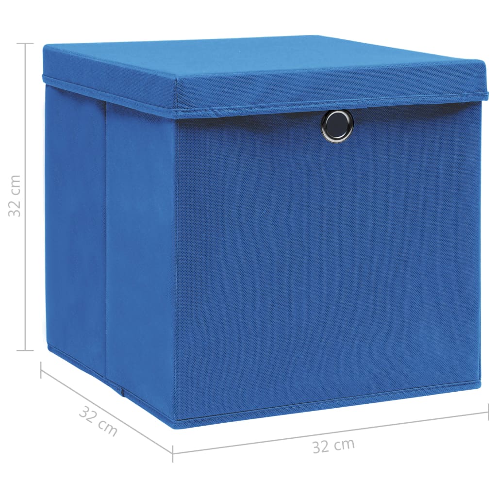 4 db kék szövet tárolódoboz fedéllel 32 x 32 x 32 cm 