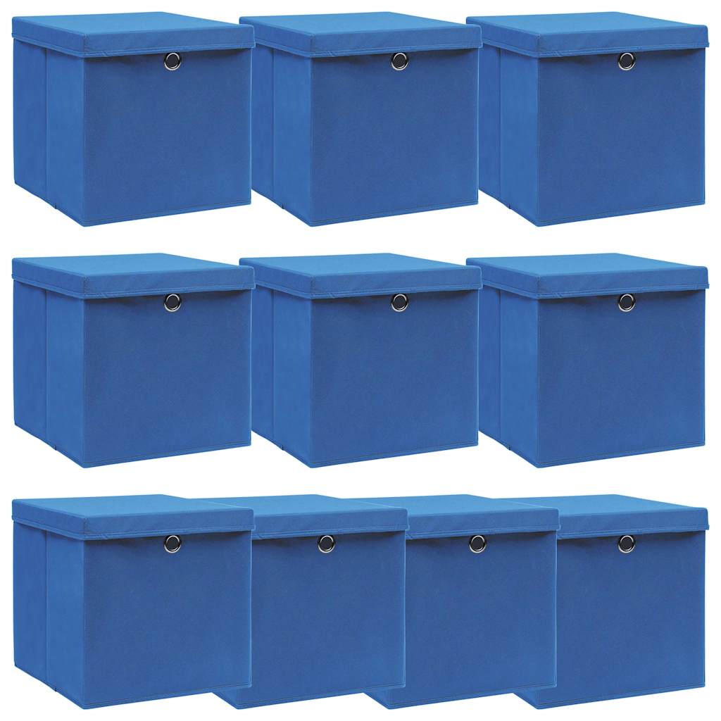 vidaXL Förvaringslådor med lock 10 st blå 32x32x32 cm tyg