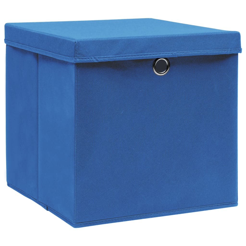 

vidaXL Opbergboxen met deksel 10 st 32x32x32 cm stof blauw