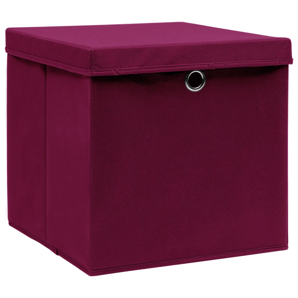 vidaXL Opbergboxen met deksel 4 st 32x32x32 cm stof donkerrood afbeelding