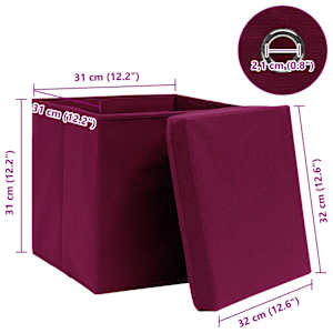 Úložné boxy s víky 10 ks tmavě červené 32 x 32 x 32 cm textil - obrázek 6