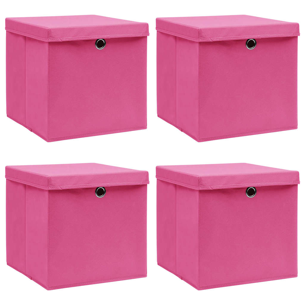 vidaXL Förvaringslådor med lock 4 st rosa 32x32x32 cm tyg