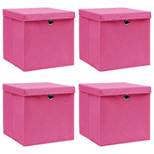 Škatle za shranjevanje s pokrovi 4 kosi roza 32x32x32 cm blago