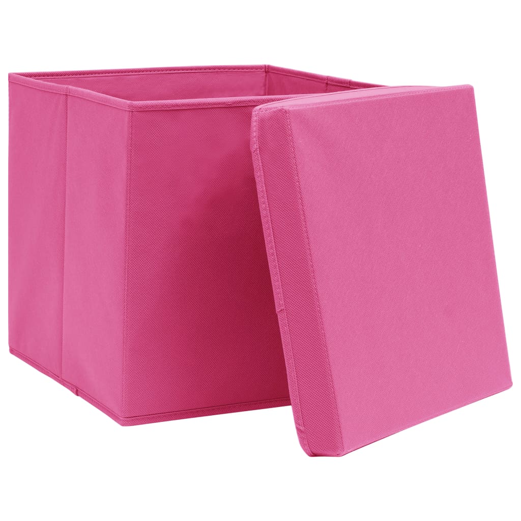 4 db rózsaszín szövet tárolódoboz fedéllel 32 x 32 x 32 cm 