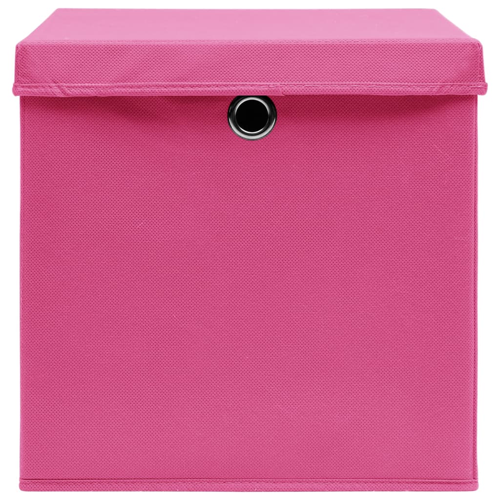 4 db rózsaszín szövet tárolódoboz fedéllel 32 x 32 x 32 cm 