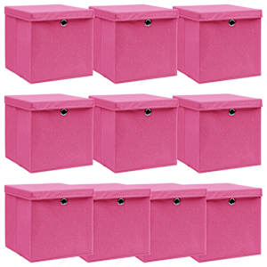 Škatle za shranjevanje s pokrovi 10 kos. roza 32x32x32 cm blago