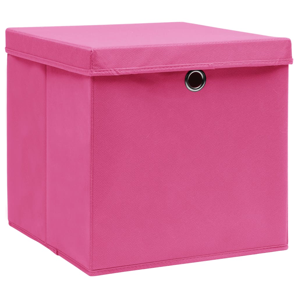  Úložné boxy s vrchnákmi 10 ks ružové 32x32x32 cm látkové