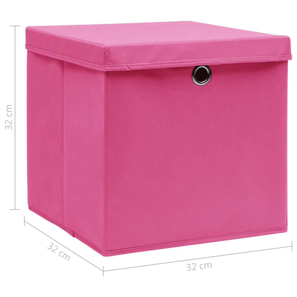 10 db rózsaszín szövet tárolódoboz fedéllel 32 x 32 x 32 cm 