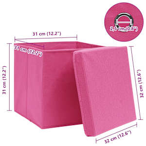 Úložné boxy s víky 10 ks růžové 32 x 32 x 32 cm textil - obrázek 6