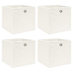 Škatle za shranjevanje 4 kosi bele 32x32x32 cm blago