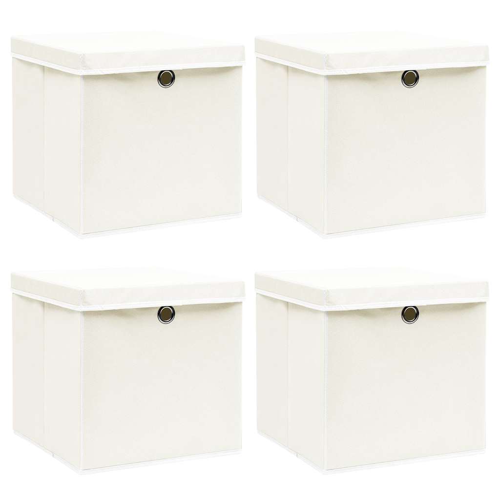 vidaXL Förvaringslådor med lock 4 st vit 32x32x32 cm tyg