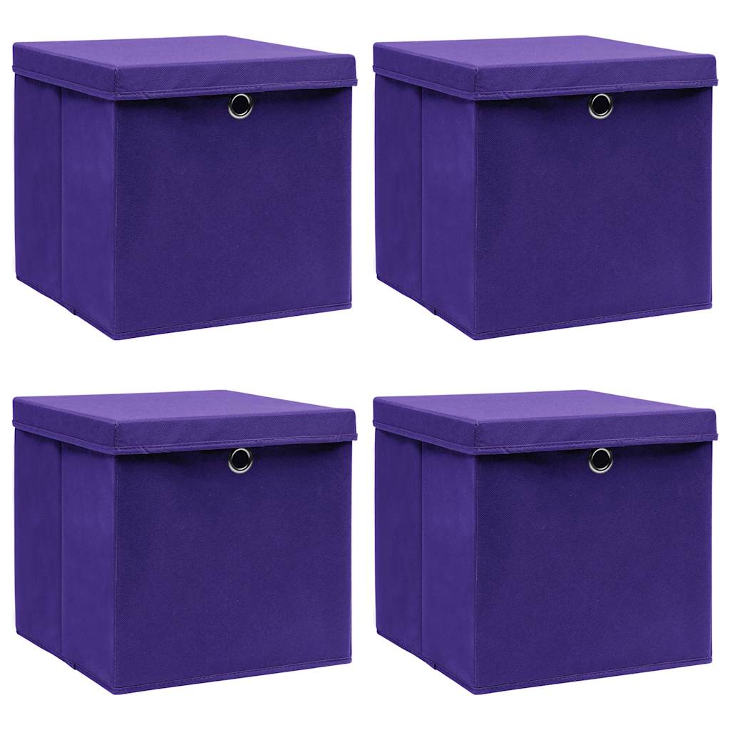 vidaXL Förvaringslådor med lock 4 st lila 32x32x32 cm tyg
