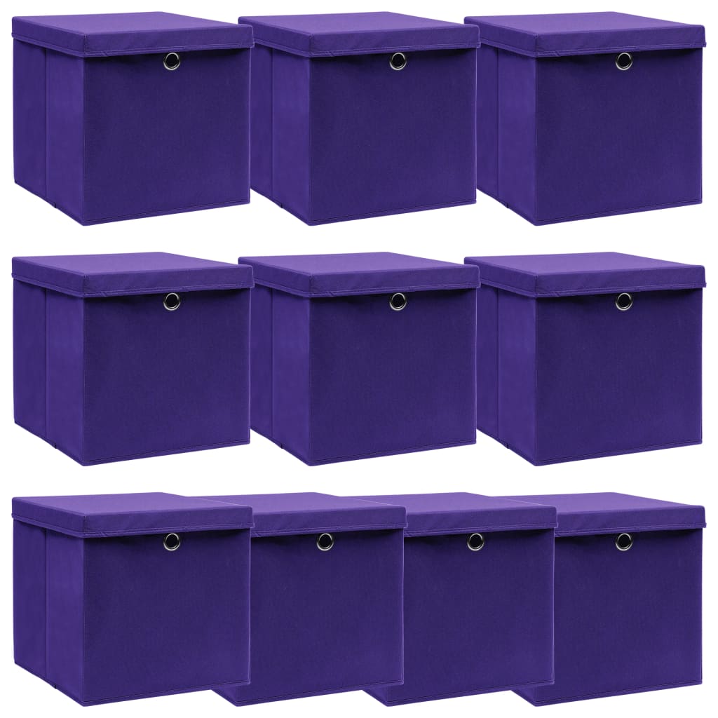 vidaXL Cutii depozitare cu capace, 10 buc., violet, 32x32x32cm, textil