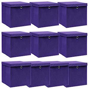 Úložné boxy s víky 10 ks fialové 32 x 32 x 32 cm textil - obrázek 1