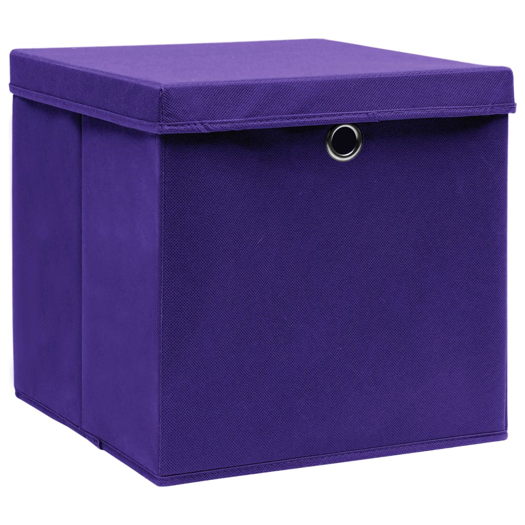 vidaXL Cajas de almacenaje con tapas 10 uds tela morado 32x32x32 cm