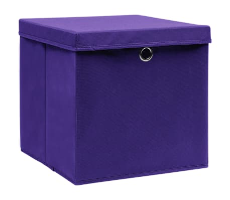 vidaXL Cajas de almacenaje con tapas 10 uds tela morado 32x32x32 cm