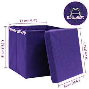 Úložné boxy s víky 10 ks fialové 32 x 32 x 32 cm textil - obrázek 6