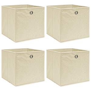 Škatle za shranjevanje 4 kosi krem 32x32x32 cm blago