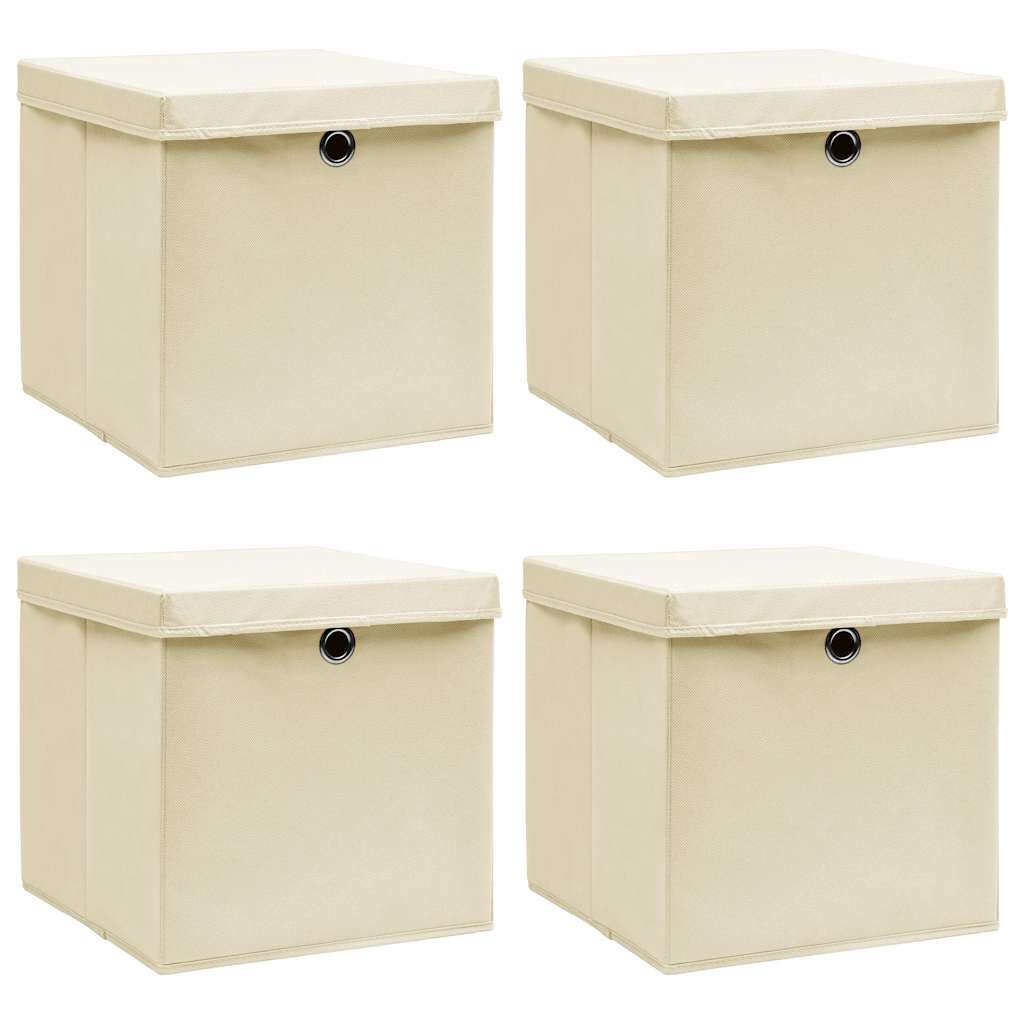 vidaXL Förvaringslådor med lock 4 st gräddvit 32x32x32 cm tyg