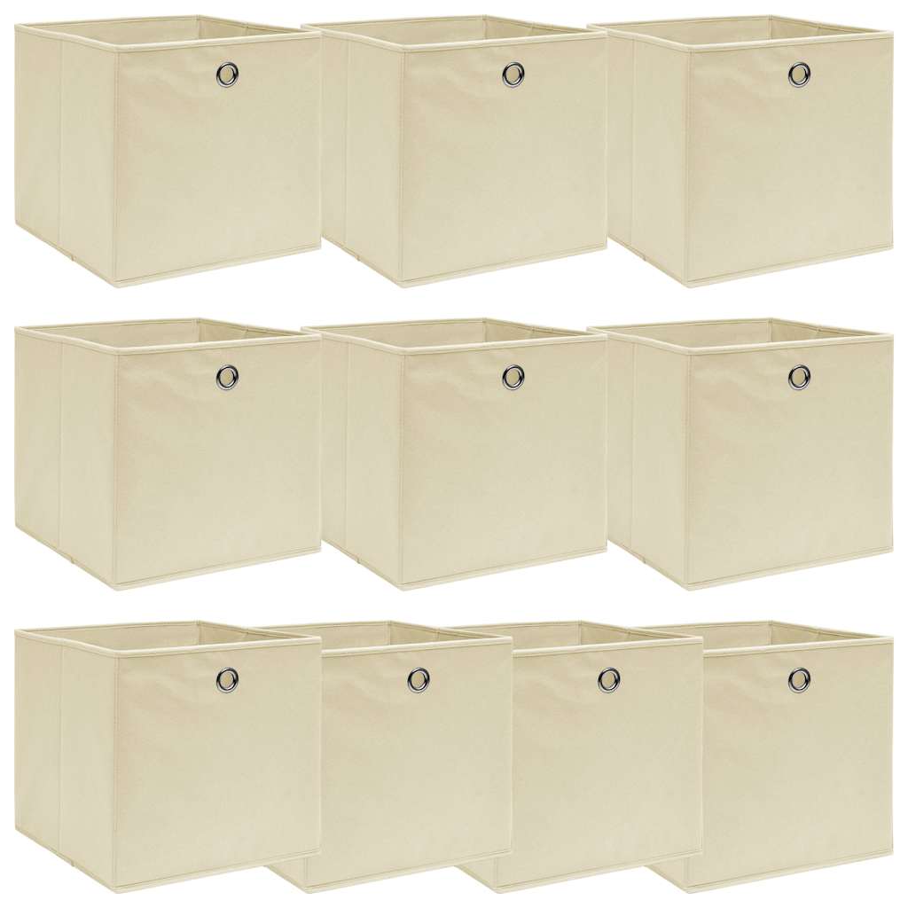 vidaXL Förvaringslådor 10 st gräddvit 32x32x32 cm tyg