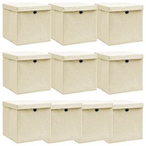 Škatle za shranjevanje s pokrovi 10 kos. krem 32x32x32 cm blago