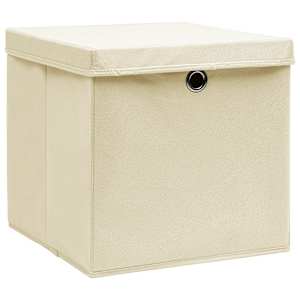 Úložné boxy s víky 10 ks krémové 32 x 32 x 32 cm textil - obrázek 2