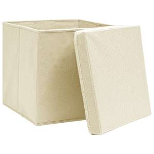 Úložné boxy s víky 10 ks krémové 32 x 32 x 32 cm textil - obrázek 4