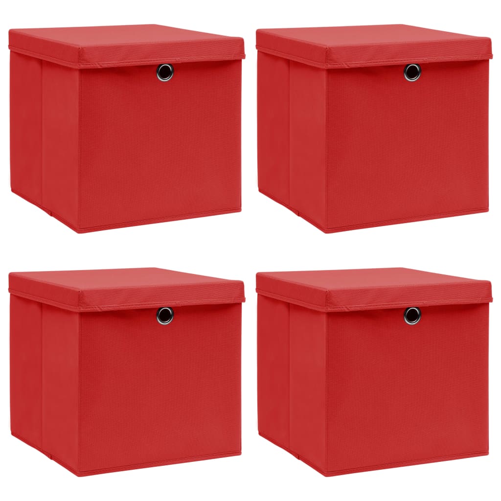 vidaXL Cutii depozitare cu capace, 4 buc., roșu, 32x32x32 cm, textil vidaXL