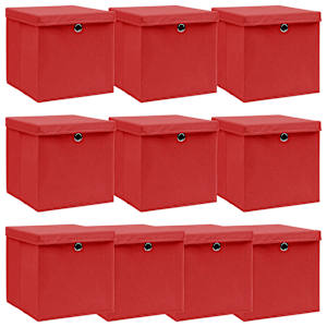 Úložné boxy s víky 10 ks červené 32 x 32 x 32 cm textil - obrázek 1