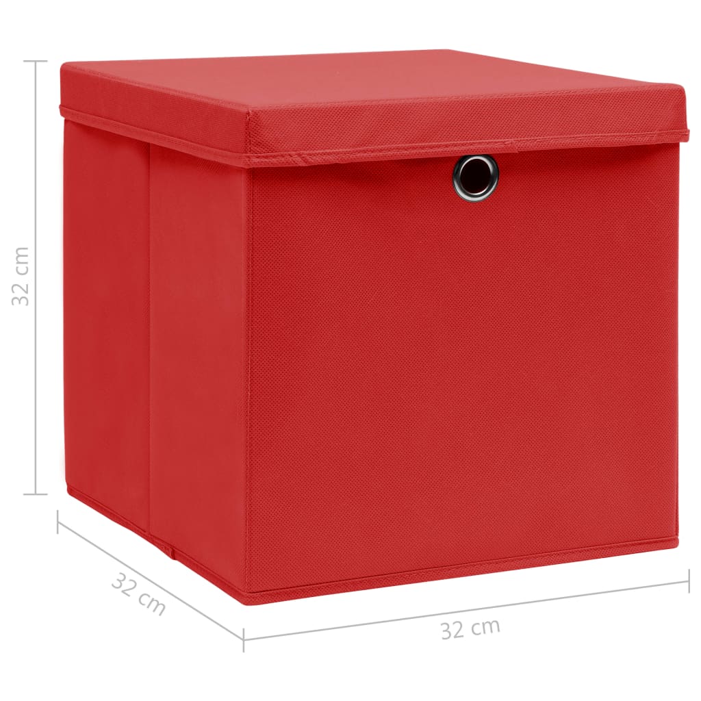 10 db piros szövet tárolódoboz fedéllel 32 x 32 x 32 cm 