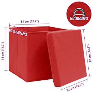 Úložné boxy s víky 10 ks červené 32 x 32 x 32 cm textil - obrázek 6