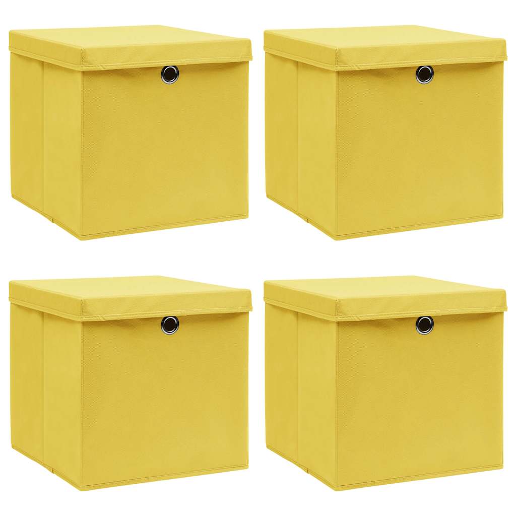 vidaXL Förvaringslådor med lock 4 st gul 32x32x32 cm tyg
