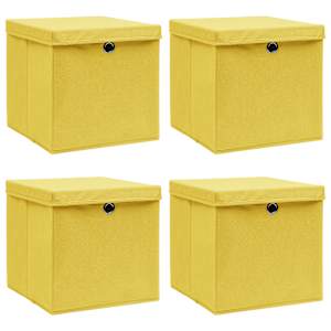 Škatle za shranjevanje s pokrovi 4 kosi rumene 32x32x32 cm