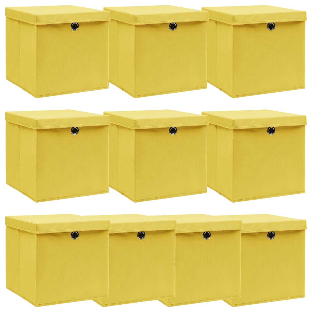 vidaXL Cajas de almacenaje con tapas 10 uds tela gris 32x32x32 cm –  Pensando en Casa