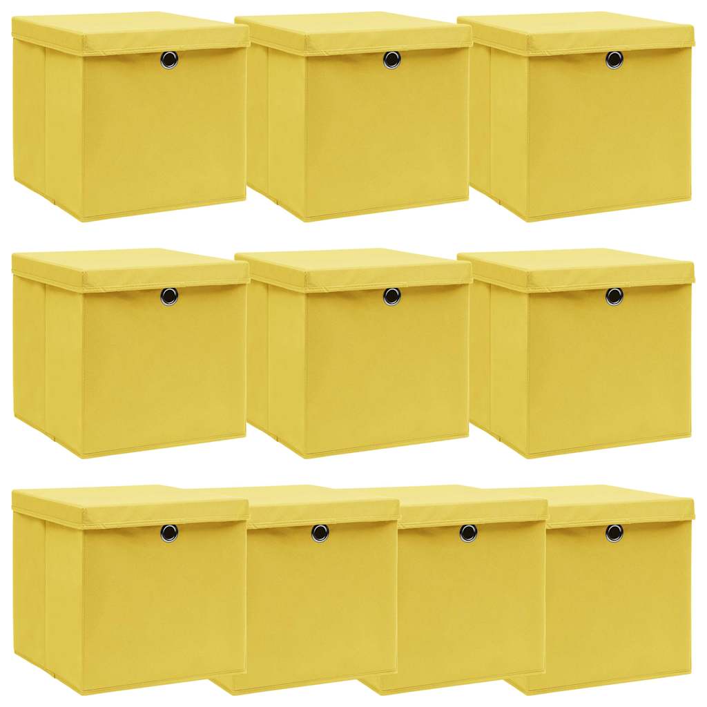 vidaXL Förvaringslådor med lock 10 st gul 32x32x32 cm tyg