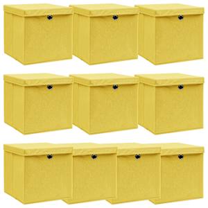 Úložné boxy s víky 10 ks žluté 32 x 32 x 32 cm textil - obrázek 1