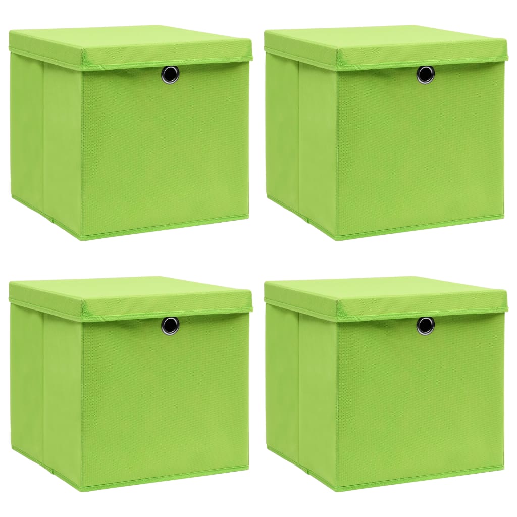 uzglabāšanas kastes ar vāku, 4 gab., 32x32x32 cm, zaļš audums | Stepinfit.lv