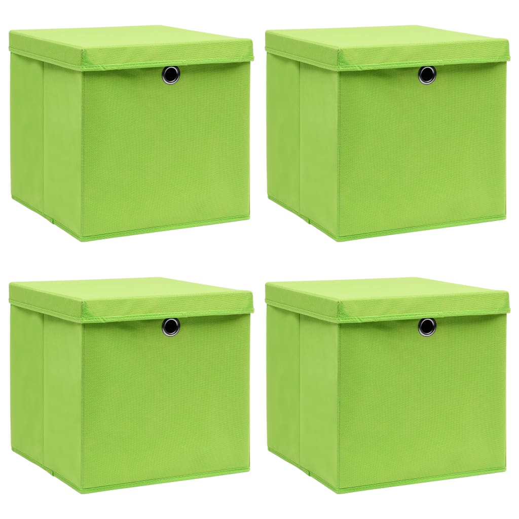 vidaXL Úložné boxy s víky 4 ks zelené 32 x 32 x 32 cm textil