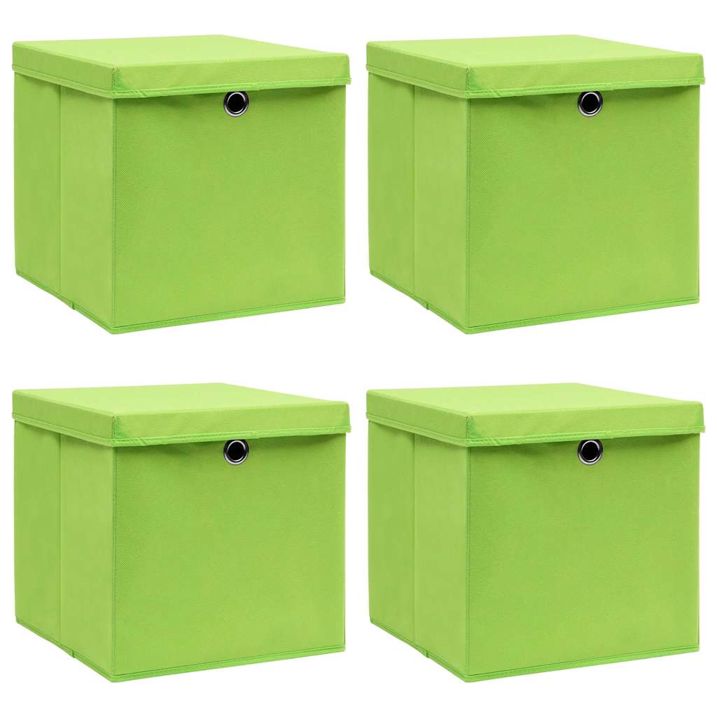 vidaXL Förvaringslådor med lock 4 st grön 32x32x32 cm tyg
