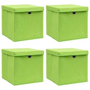 Škatle za shranjevanje s pokrovi 4 kosi zelene 32x32x32 cm