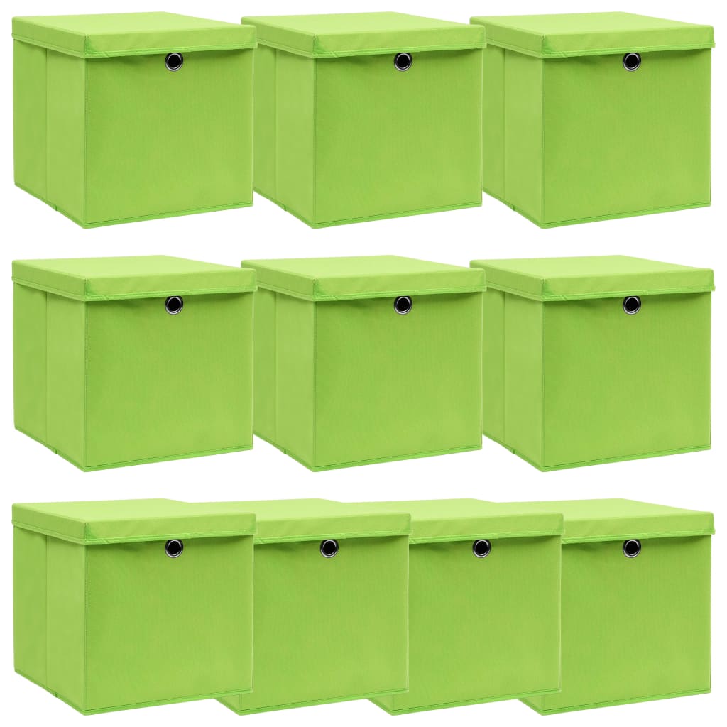 vidaXL Cutii depozitare cu capace, 10 buc., verde, 32x32x32 cm, textil